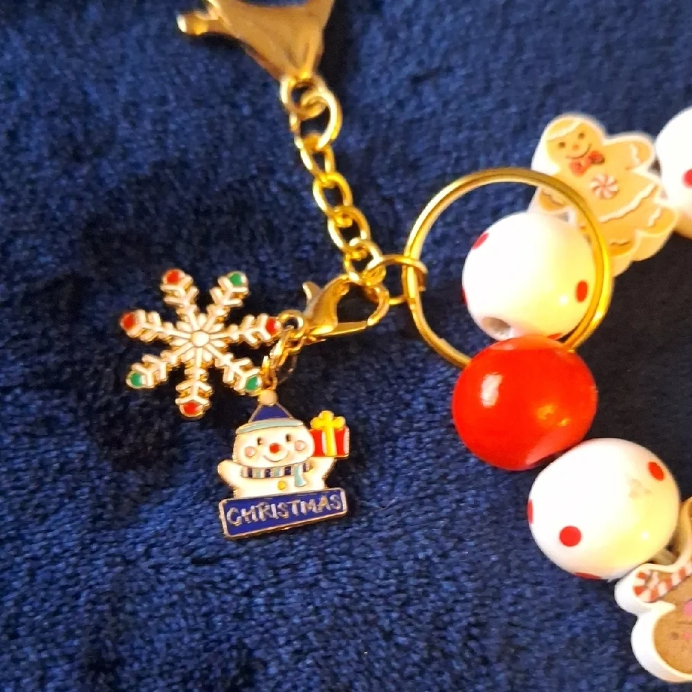 Festive Holiday Red and White Charm Bracelets Keychain